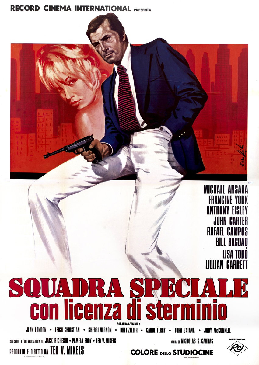 Poster 3 for the film The Doll Squad (1973), painted by Lorenzo Nistri (Enzo)