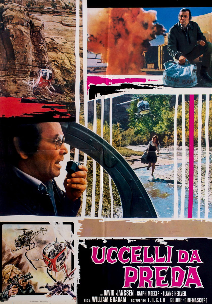 Manifesto 3 per il film Uccelli da preda (1973), dipinto da Basilio Morini
