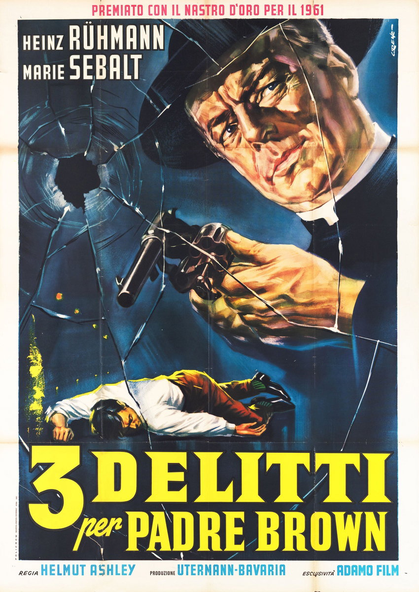 Manifesto 2 per il film 3 delitti per padre Brown (1960), dipinto da Renato Casaro (Renè)