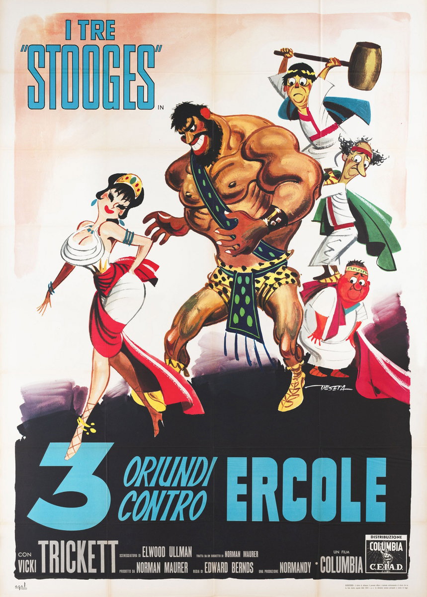 Poster 2 for the film The Three Stooges Meet Hercules (1962), painted by Enrico De Seta
