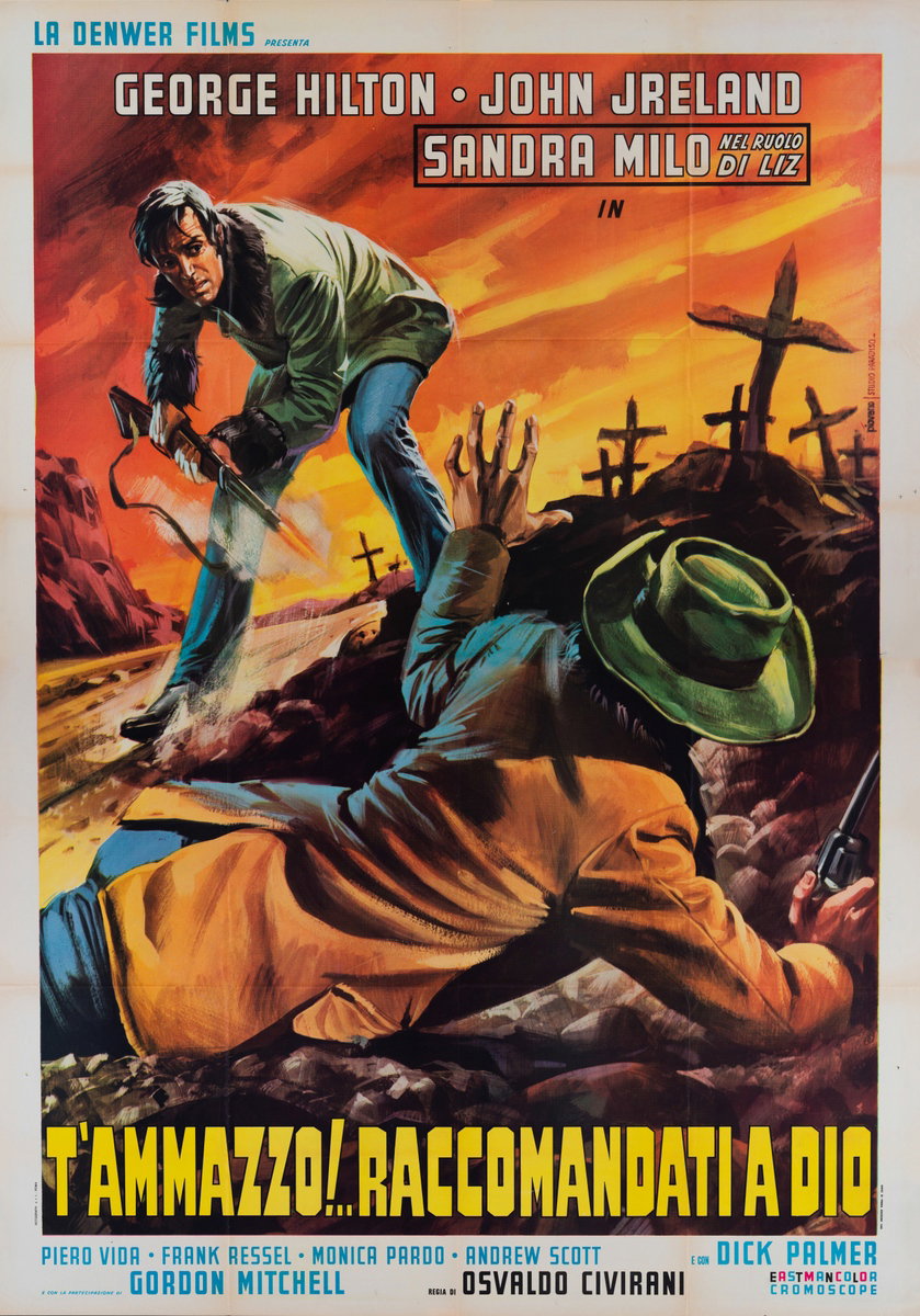 Manifesto 2 per il film T'ammazzo! - Raccomandati a Dio (1968), dipinto da Mario Piovano
