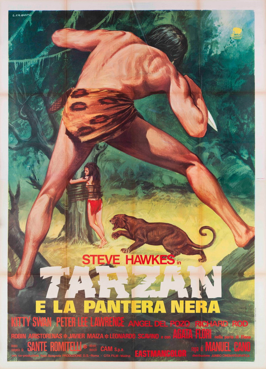Manifesto 2 per il film Tarzan e la pantera nera (1972), dipinto da Luciano Crovato