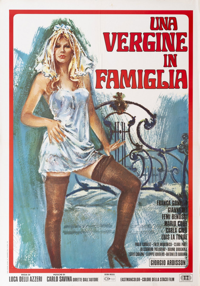 Poster 2 for the film Una vergine in famiglia (1976), painted by Agatino Avelli