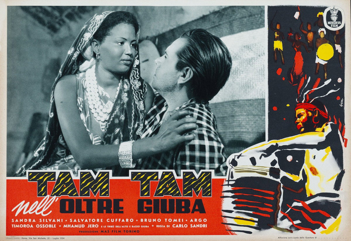 Fotobusta 2 per il film Tam tam nell'oltre Giuba (1954), dipinto da Sandro Simeoni (Symeoni)
