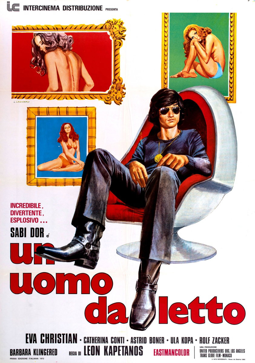 Manifesto 2 per il film Un uomo da letto (1971), dipinto da Luciano Crovato