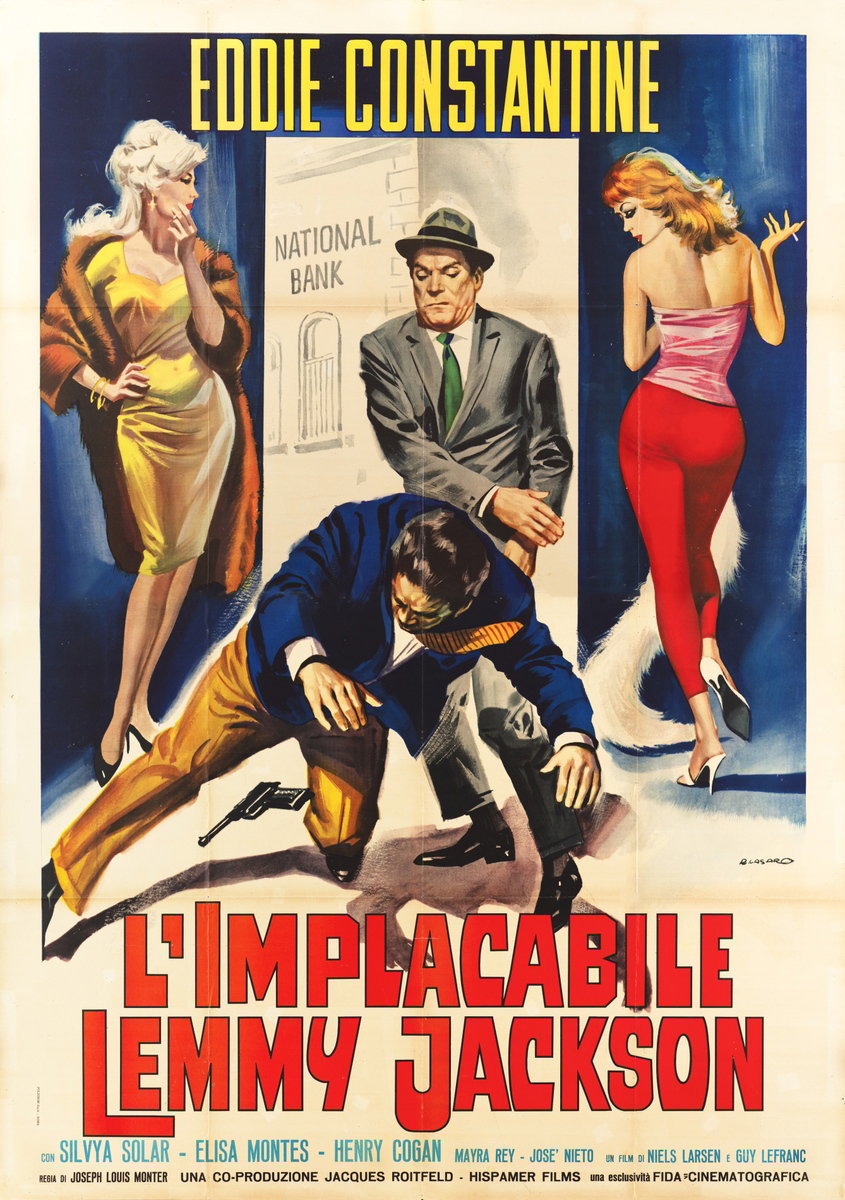 Manifesto 2 per il film L'implacabile Lemmy Jackson (1963), dipinto da Renato Casaro (Renè)