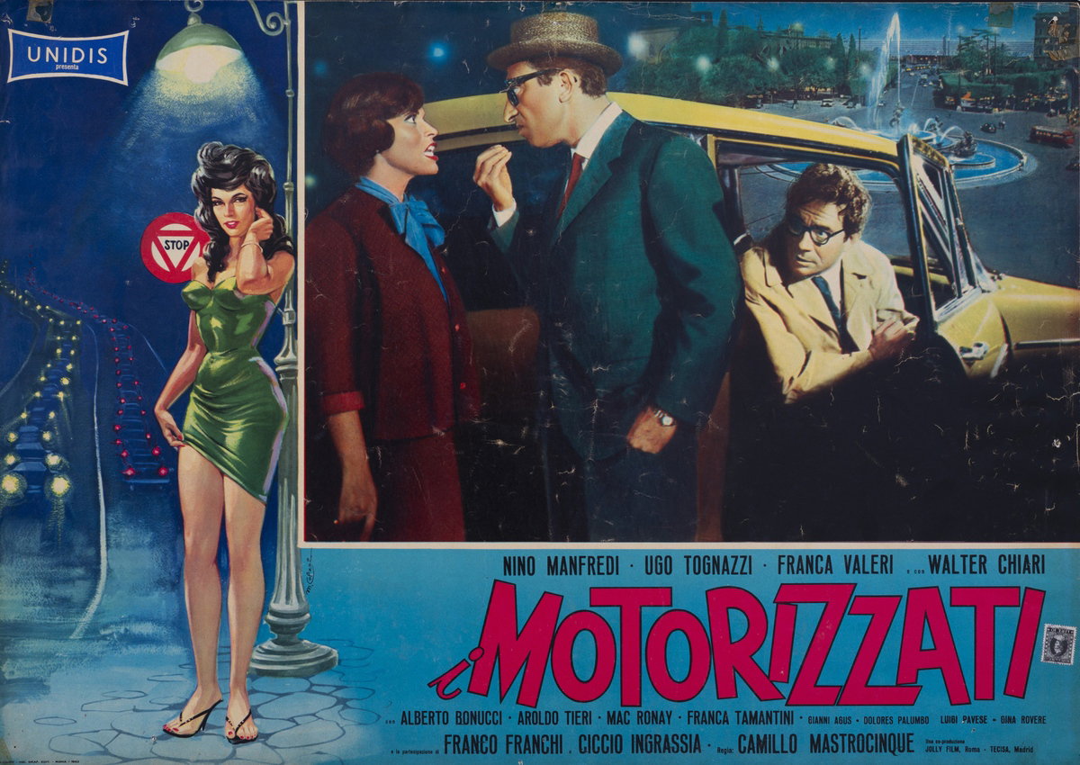 Fotobusta 2 per il film I motorizzati (1962), dipinto da Marcello Colizzi