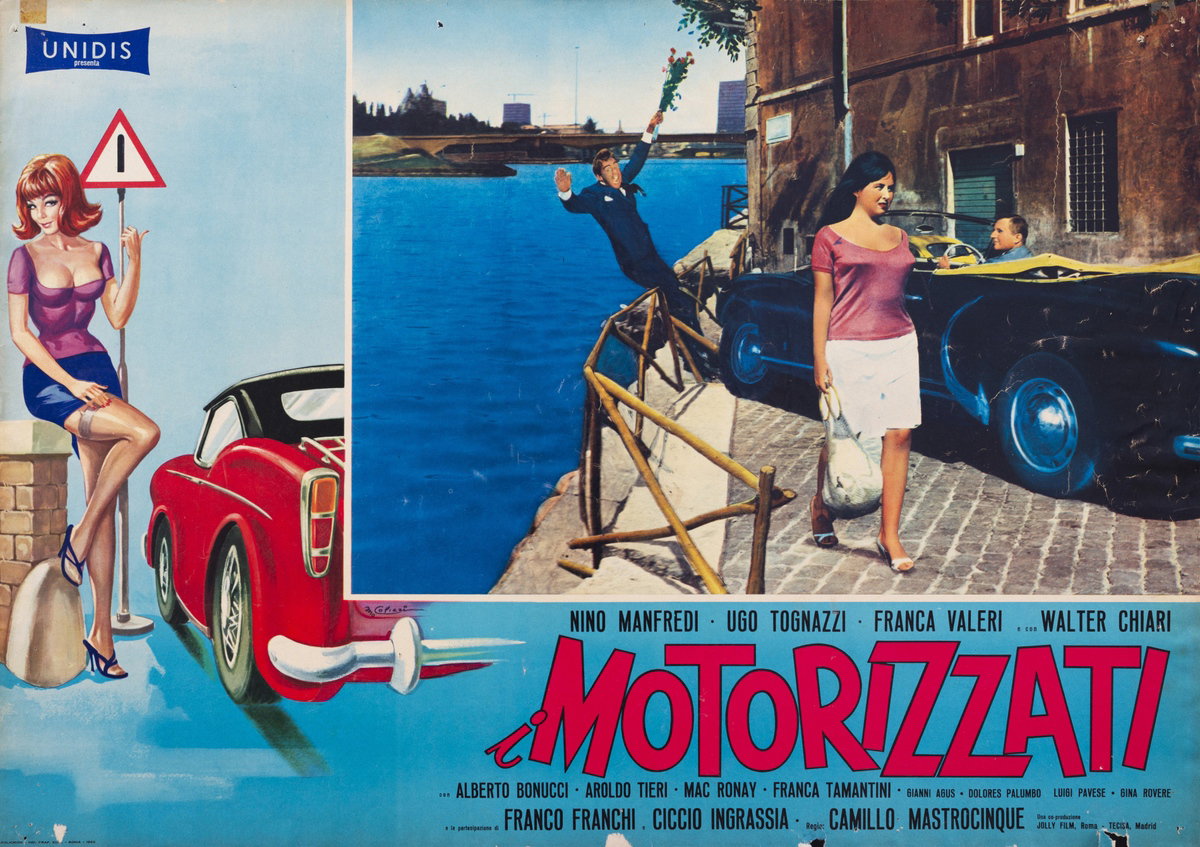 Fotobusta 4 per il film I motorizzati (1962), dipinto da Marcello Colizzi