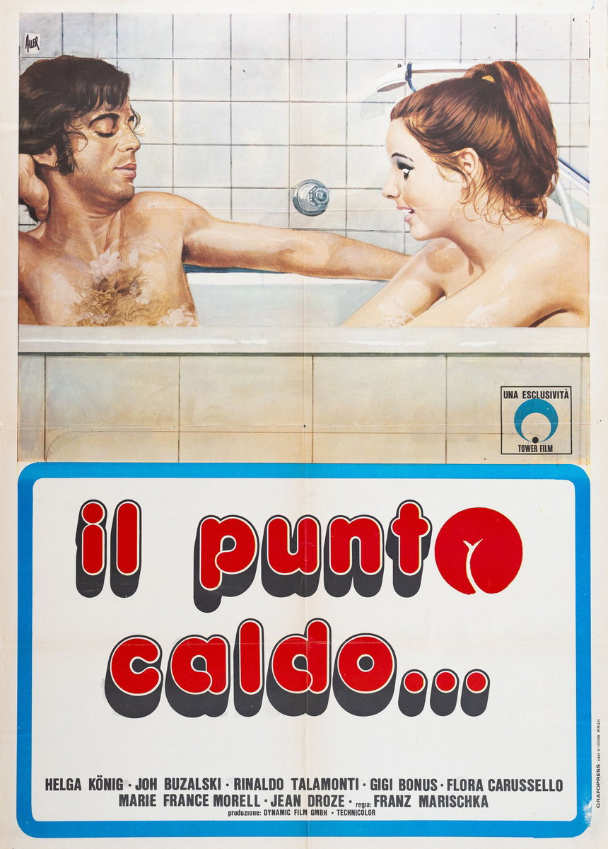 Manifesto 2 per il film Il punto caldo... (1974), dipinto da Giovanni Alessandri (Aller)