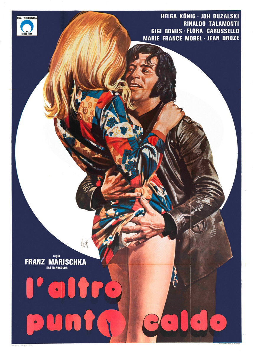 Manifesto 3 per il film Il punto caldo... (1974), dipinto da Giovanni Alessandri (Aller)