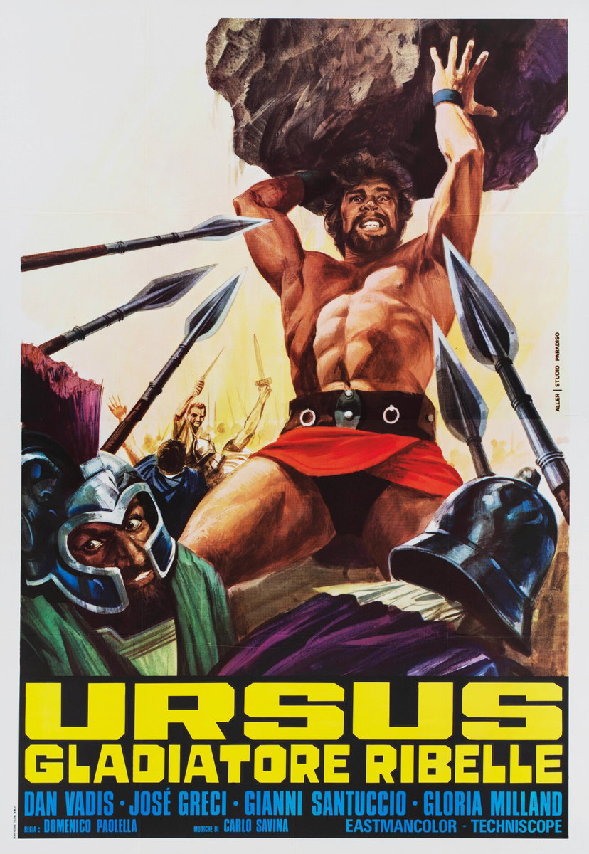 Manifesto 2 per il film Ursus, il gladiatore ribelle (1962), dipinto da Giovanni Alessandri (Aller)