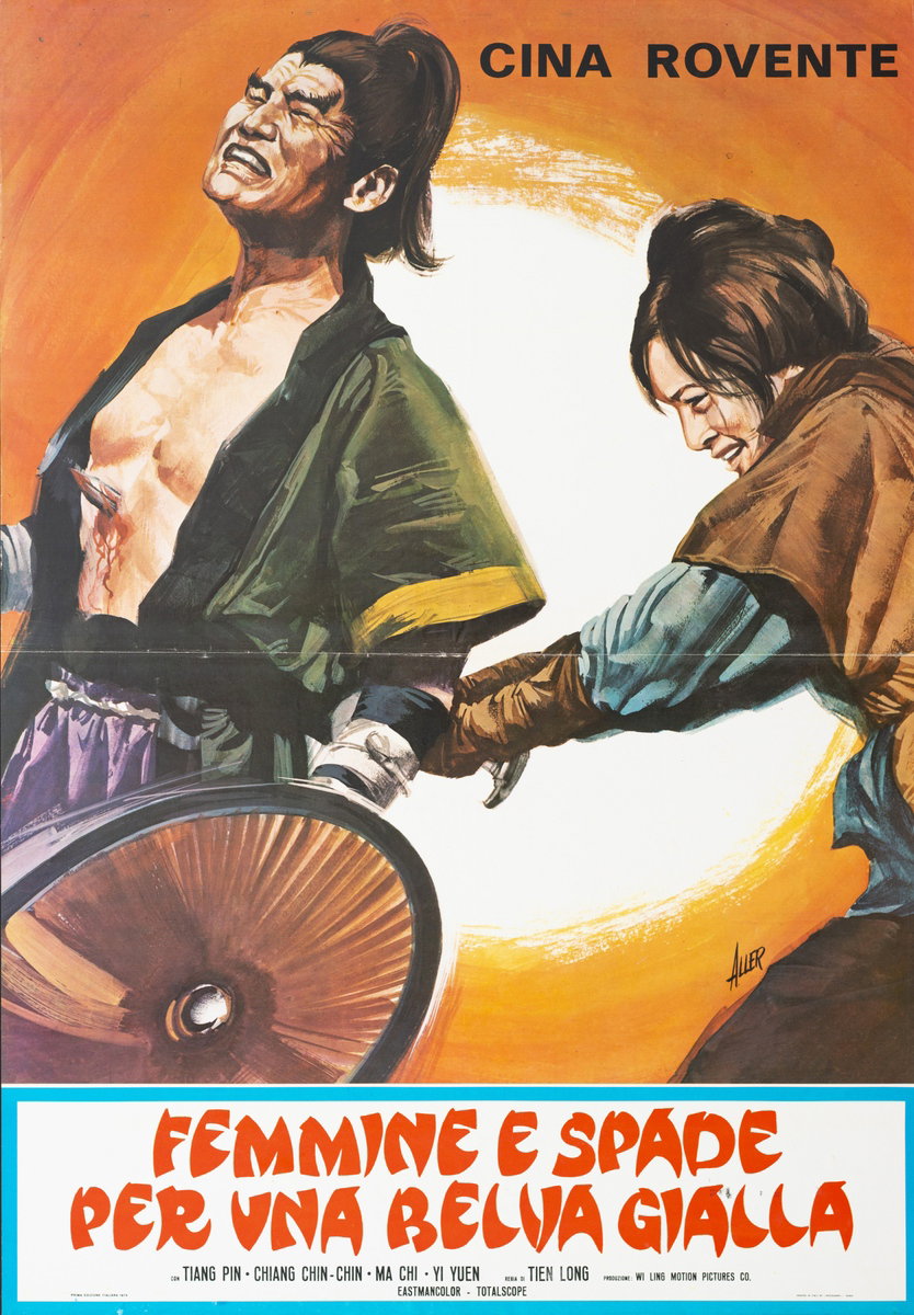 Manifesto 2 per il film Femmine e spade per una belva gialla (1977), dipinto da Giovanni Alessandri (Aller)