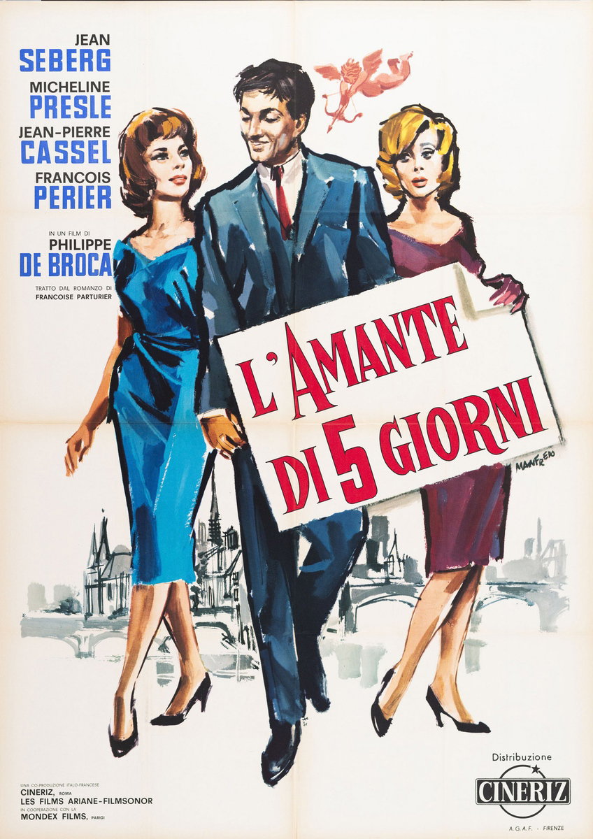 Poster 2 for the film Five Day Lover (1961), painted by Acerbo Manfredo