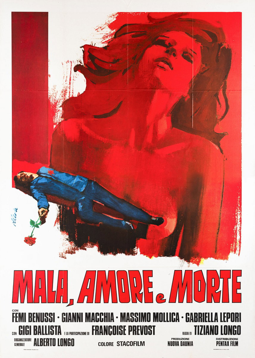 Manifesto 2 per il film Mala, amore e morte (1977), dipinto da Agatino Avelli