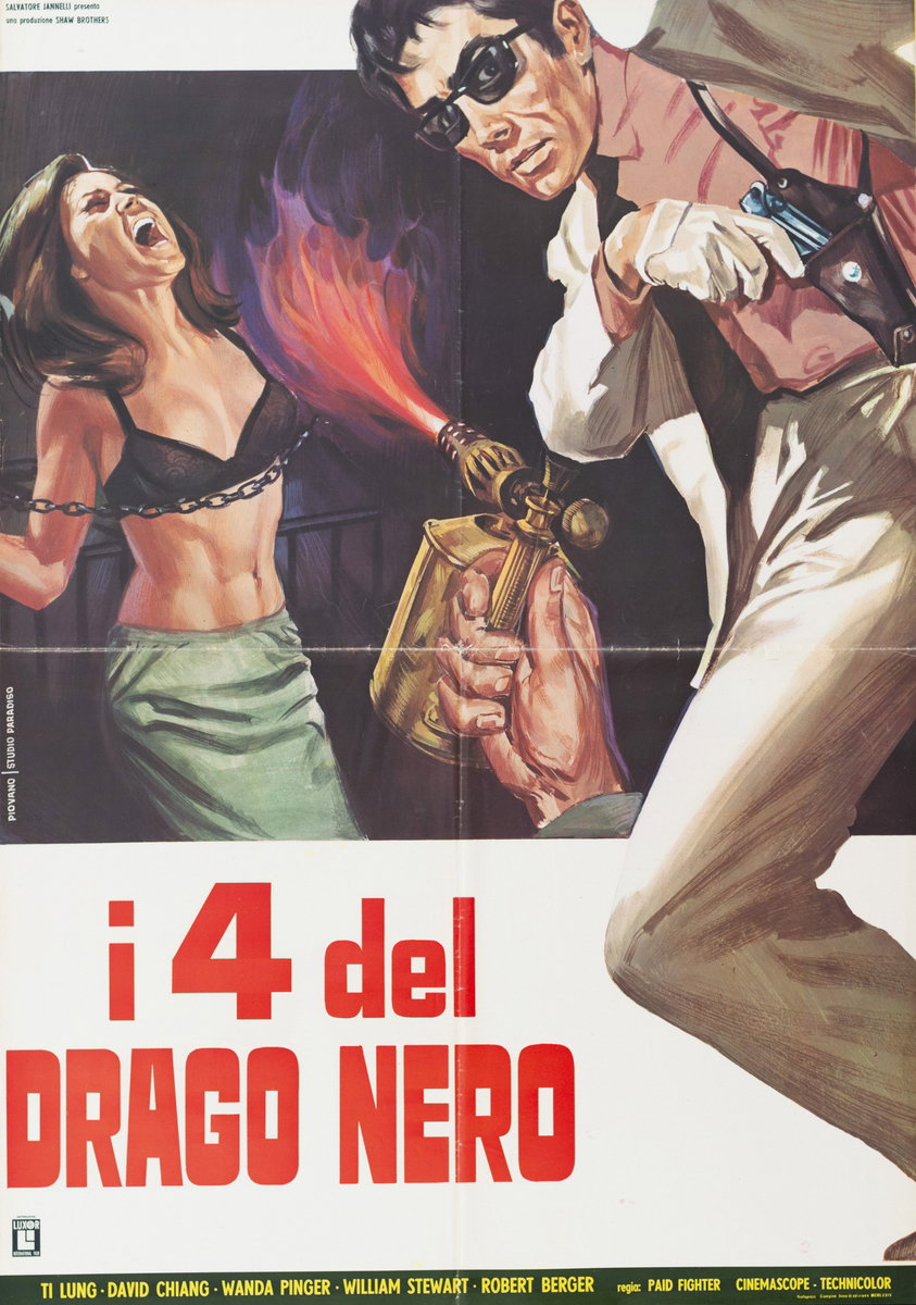 Manifesto 3 per il film I quattro del drago nero (1973), dipinto da Mario Piovano