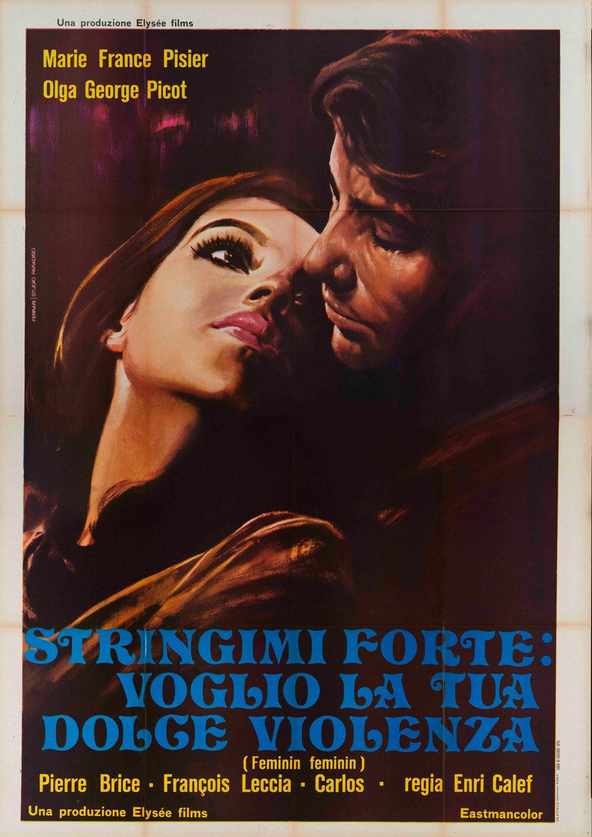 Manifesto 2 per il film Stringimi forte, voglio la tua dolce violenza (1973), dipinto da Mario Ferrari (Mafè)
