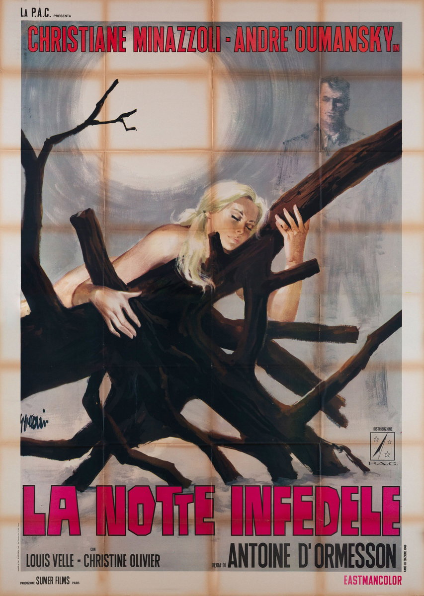 Poster 2 for the film Unfaithful Night (1968), painted by Sandro Simeoni (Symeoni)