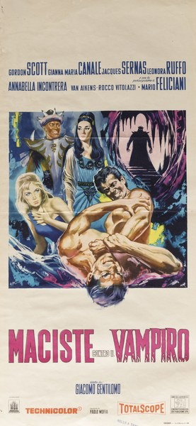 Locandina 2 per il film Maciste contro il vampiro (1961), dipinto da Sandro Simeoni (Symeoni)