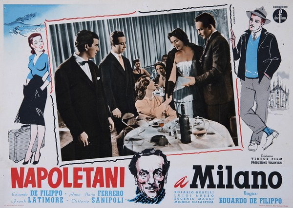 Lobby Card 6 for the film Neopolitans in Milan (1953), painted by Studio Favalli