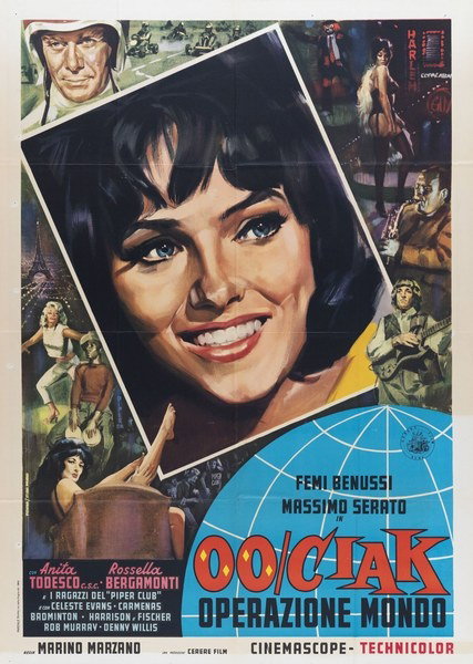 Manifesto 1 per il film 00 Ciak operazione mondo (1966), dipinto da Mario Piovano