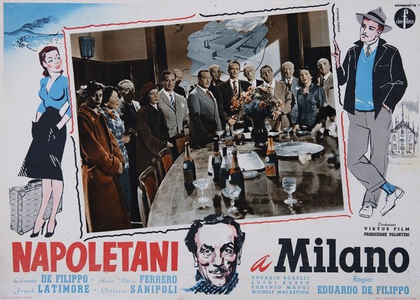 Lobby Card 2 for the film Neopolitans in Milan (1953), painted by Studio Favalli