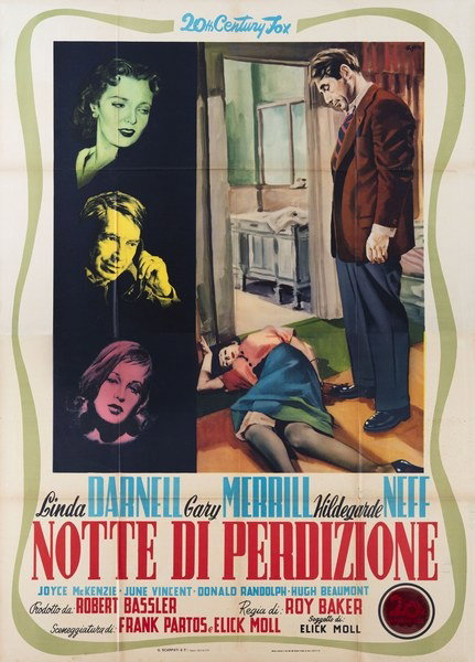 Manifesto 2 per il film Notte di perdizione (1952), dipinto da Lorenzo Nistri (Enzo)