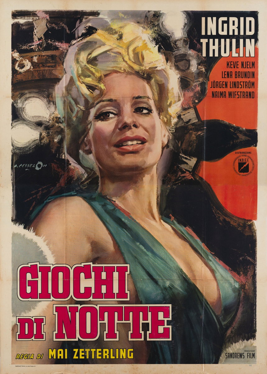 Manifesto 2 per il film Giochi di notte (1966), dipinto da Angelo Cesselon