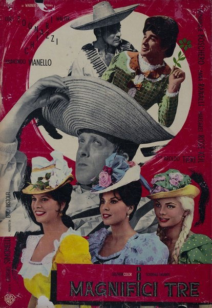 Fotobusta 14 per il film I magnifici tre (1961), dipinto da Renato Ferrini