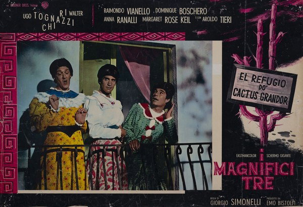 Fotobusta 11 per il film I magnifici tre (1961), dipinto da Renato Ferrini