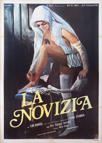 Manifesto 2 per il film La novizia (1975), dipinto da Luciano Crovato