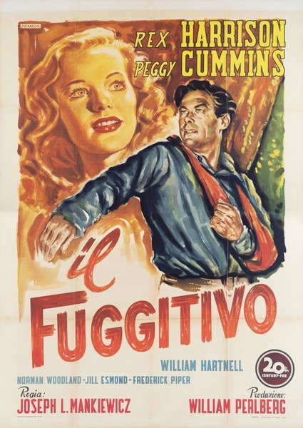 Manifesto 2 per il film Il fuggitivo (1948), dipinto da Arnaldo De Amicis (Aldo)