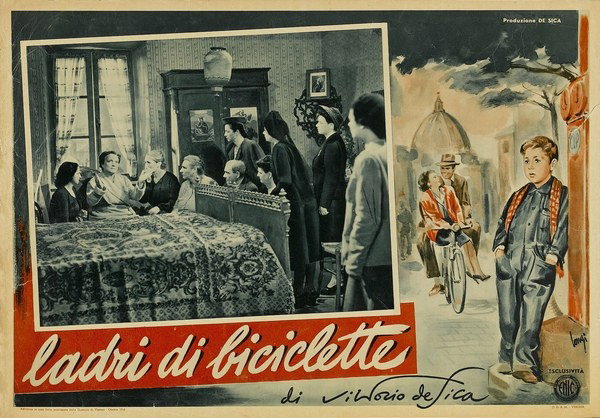 Fotobusta 3 per il film Ladri di biciclette (1948), dipinto da Carlantonio Longi