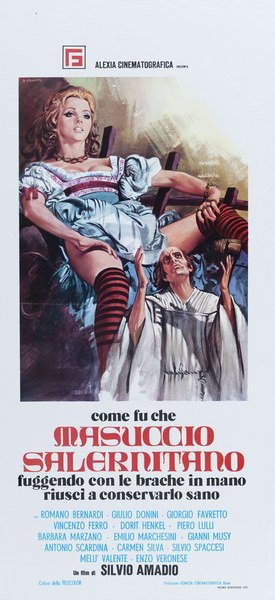 Come fu che Masuccio Salernitano, fuggendo con le brache in mano, riuscì a conservarlo sano - Lobby Card 1