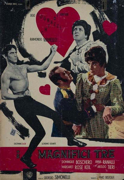 Fotobusta 13 per il film I magnifici tre (1961), dipinto da Renato Ferrini