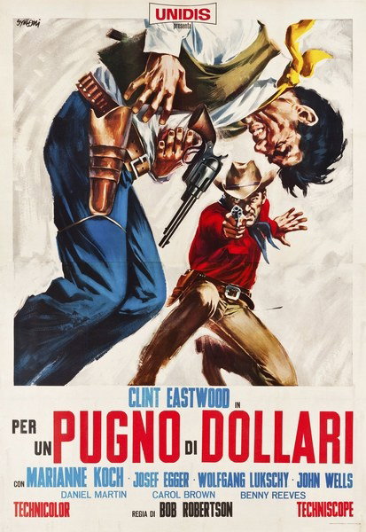 Manifesto 5 per il film Per un pugno di dollari (1964), dipinto da Sandro Simeoni (Symeoni)