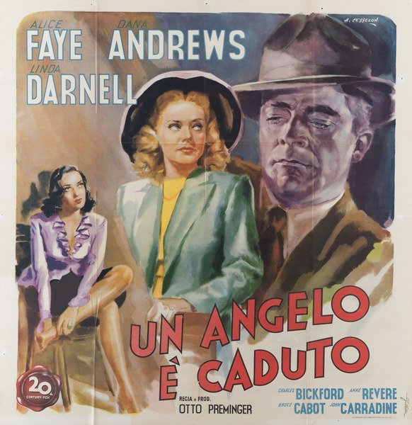 Manifesto 3 per il film Un angelo è caduto (1945), dipinto da Angelo Cesselon