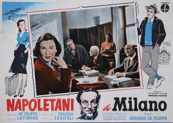 Lobby Card 7 for the film Neopolitans in Milan (1953), painted by Studio Favalli