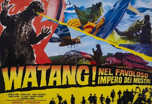 Fotobusta 8 per il film Watang! Nel favoloso impero dei mostri (1964), dipinto da Sandro Simeoni (Symeoni)