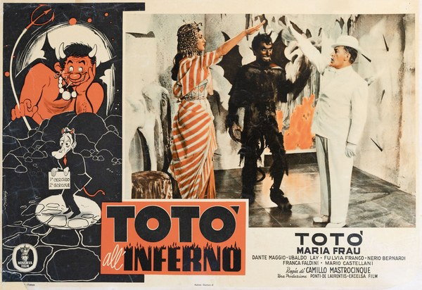 Lobby Card 2 for the film Totò all'inferno (1955), painted by Sandro Simeoni (Symeoni)