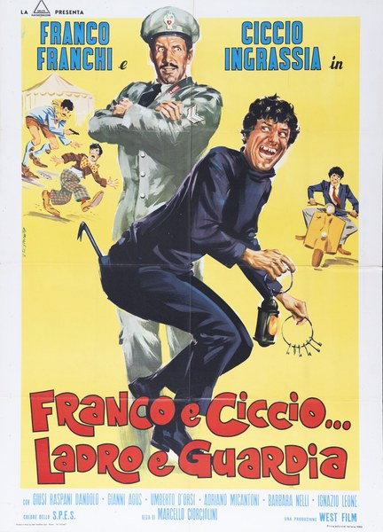 Poster 3 for the film Franco and Ciccio... Robber and Cop (1969), painted by Giovanni Di Stefano