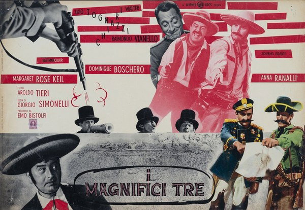 Fotobusta 12 per il film I magnifici tre (1961), dipinto da Renato Ferrini