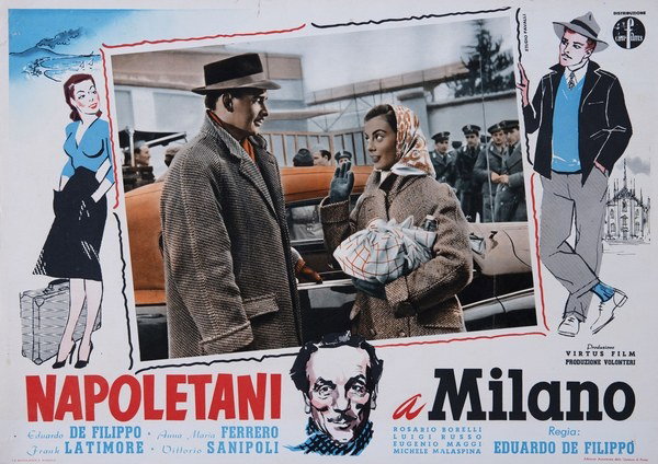 Lobby Card 5 for the film Neopolitans in Milan (1953), painted by Studio Favalli
