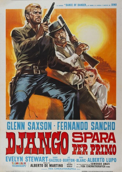 Poster 2 for the film Django Shoots First (1966), painted by Sandro Simeoni (Symeoni)