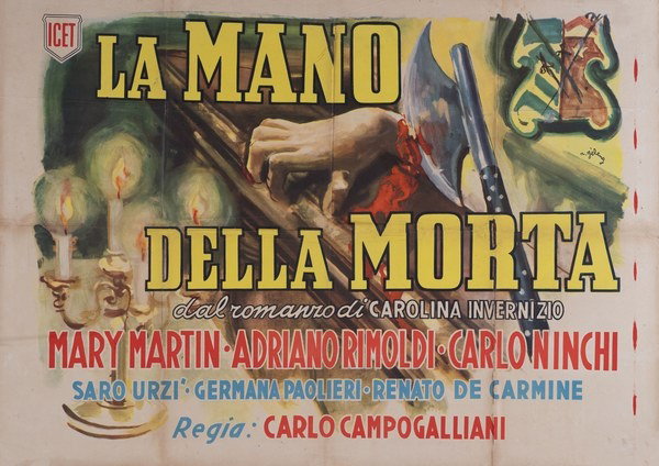 Manifesto 3 per il film La mano della morta (1949), dipinto da Rinaldo Geleng