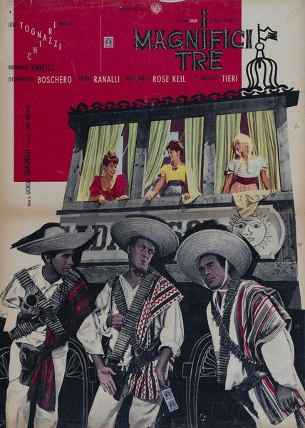 Fotobusta 17 per il film I magnifici tre (1961), dipinto da Renato Ferrini