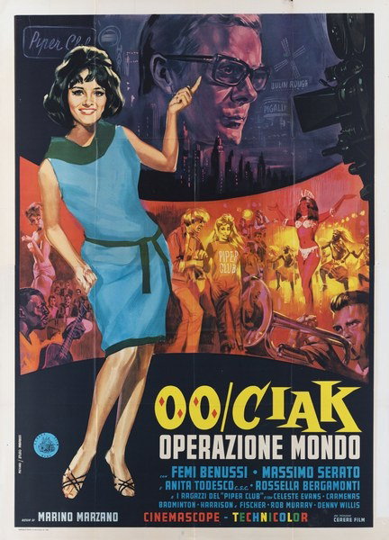 Manifesto 2 per il film 00 Ciak operazione mondo (1966), dipinto da Mario Piovano