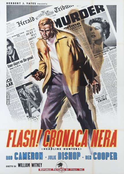 Manifesto 2 per il film Flash! cronaca nera (1955), dipinto da Sandro Simeoni (Symeoni)